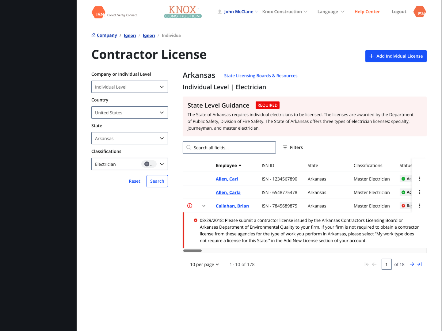 License details — open state with conditional requirements