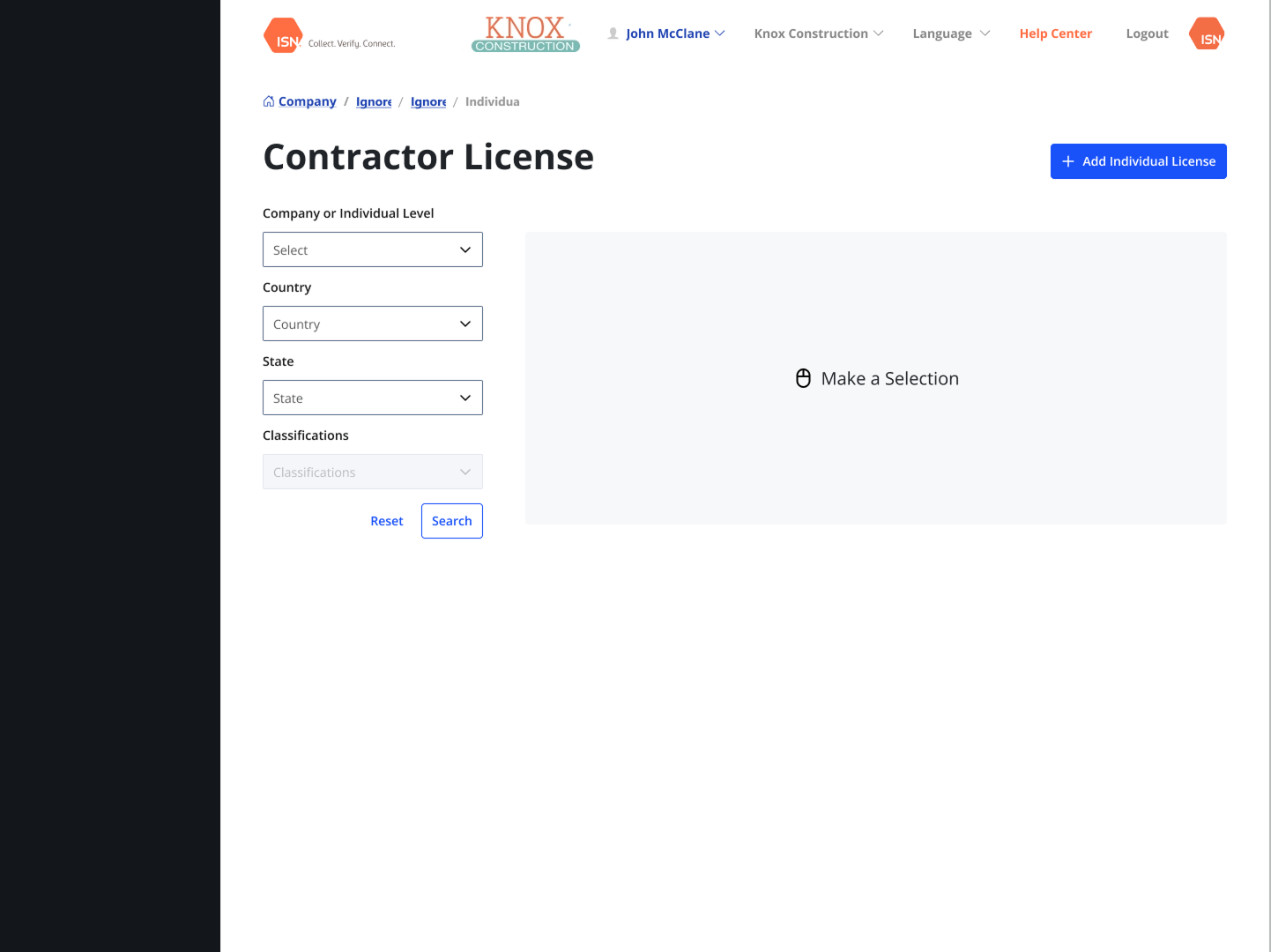 Contractor license landing page — overview and status