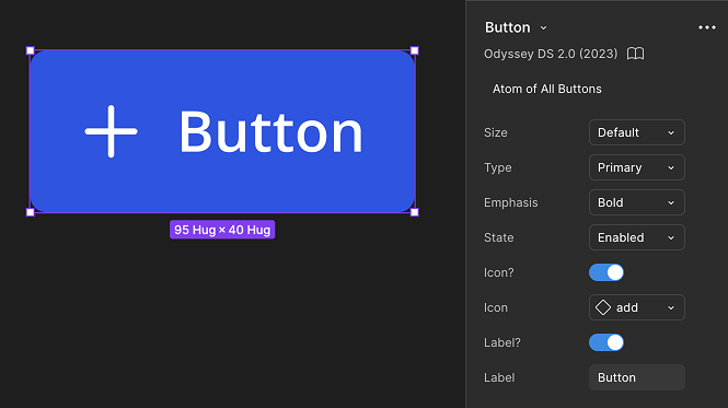 Component properties — Button component setup