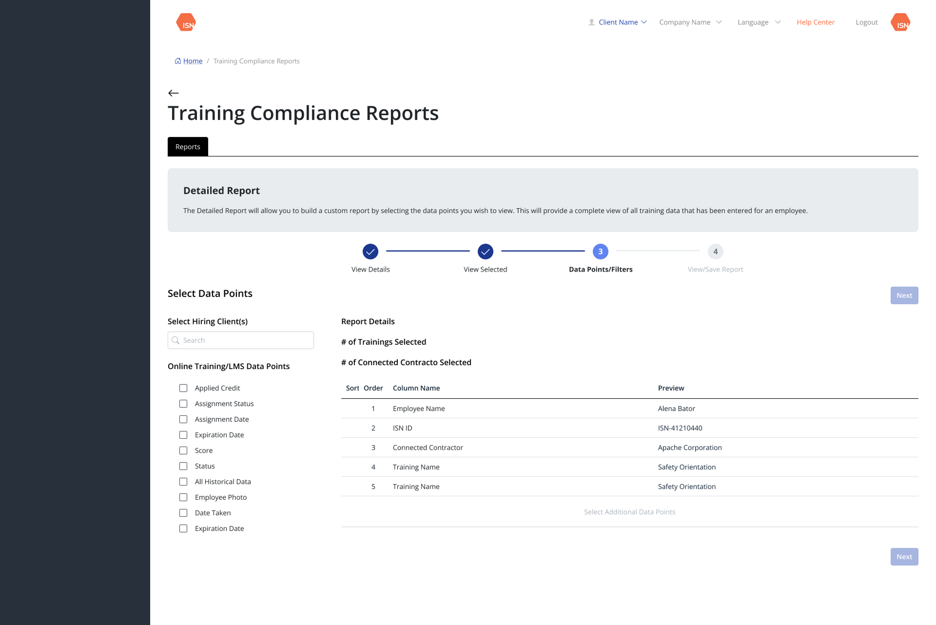 Detailed report builder — step 3