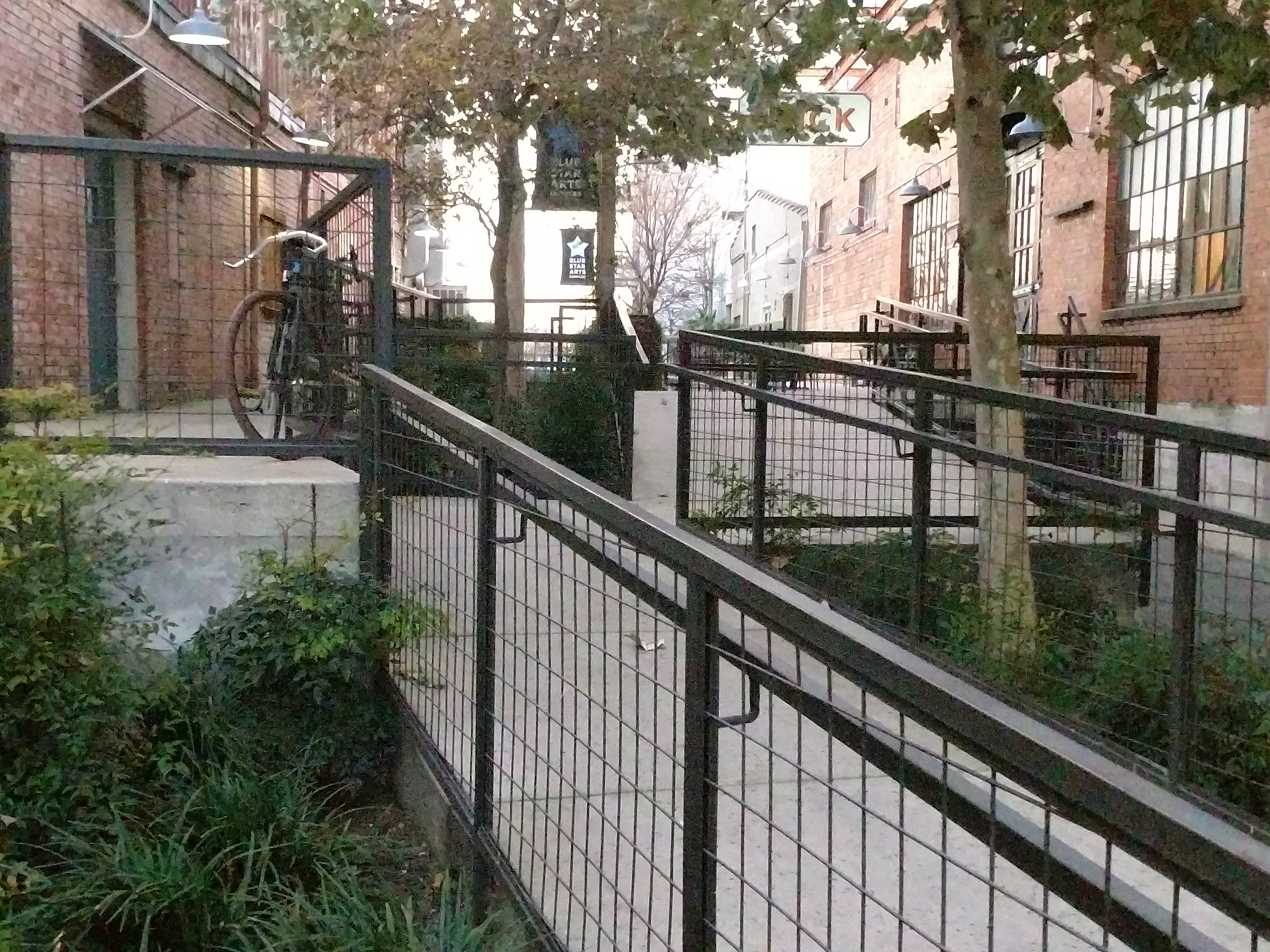Corridor at local small business complex with trees